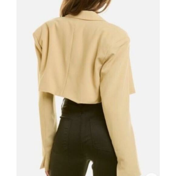 NWT WeWoreWhat Butter Yellow Cropped Herringbone Twill Blazer Women's Large - Picture 3 of 11
